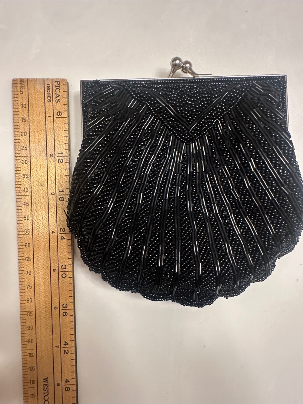 Apt. 9 Black Beaded Kiss-Lock Evening Clutch with Silver Chain - Picture 6 of 8